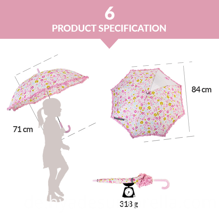 Rosa Rüschen-Spitze-reflektierender Kindersicherheits-offener Regenschirm Pink Ruffle Lace Reflective Kids Safety Open Umbrella
